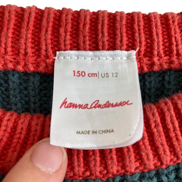 Kids Hanna Anderson Red Green Striped Cotton Knit Kidcore Colorful Sweater Sz 12 - Picture 6 of 16